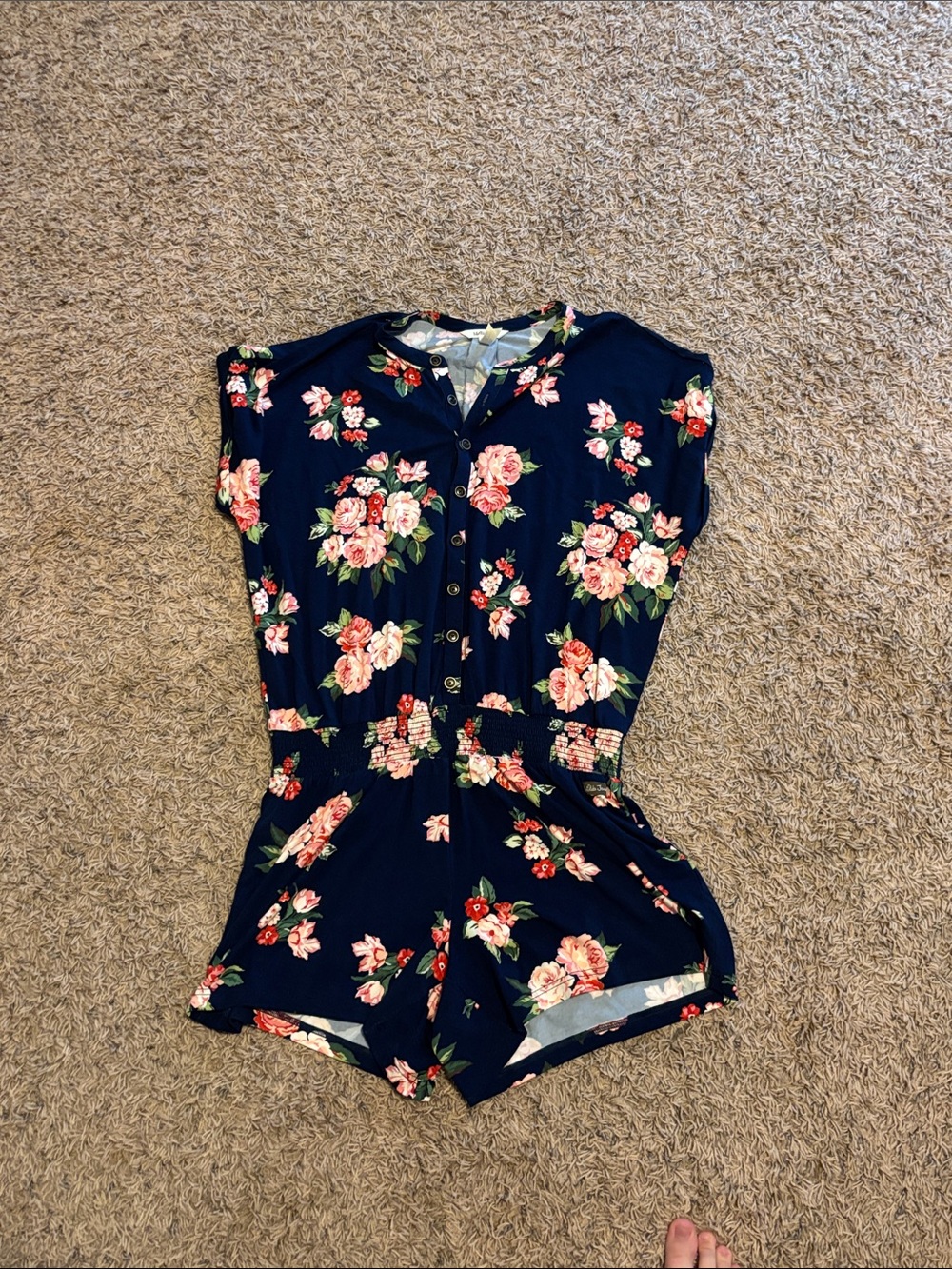 Matilda Jane Navy Floral Button-Up Romper with Pink Roses
